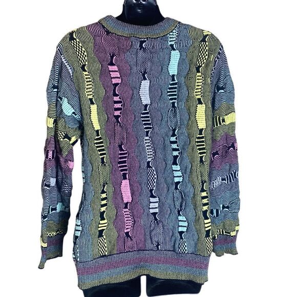 REASON medium pastel 3D knit textured sweater biggie Cosby colorful grandpa - Picture 2 of 6